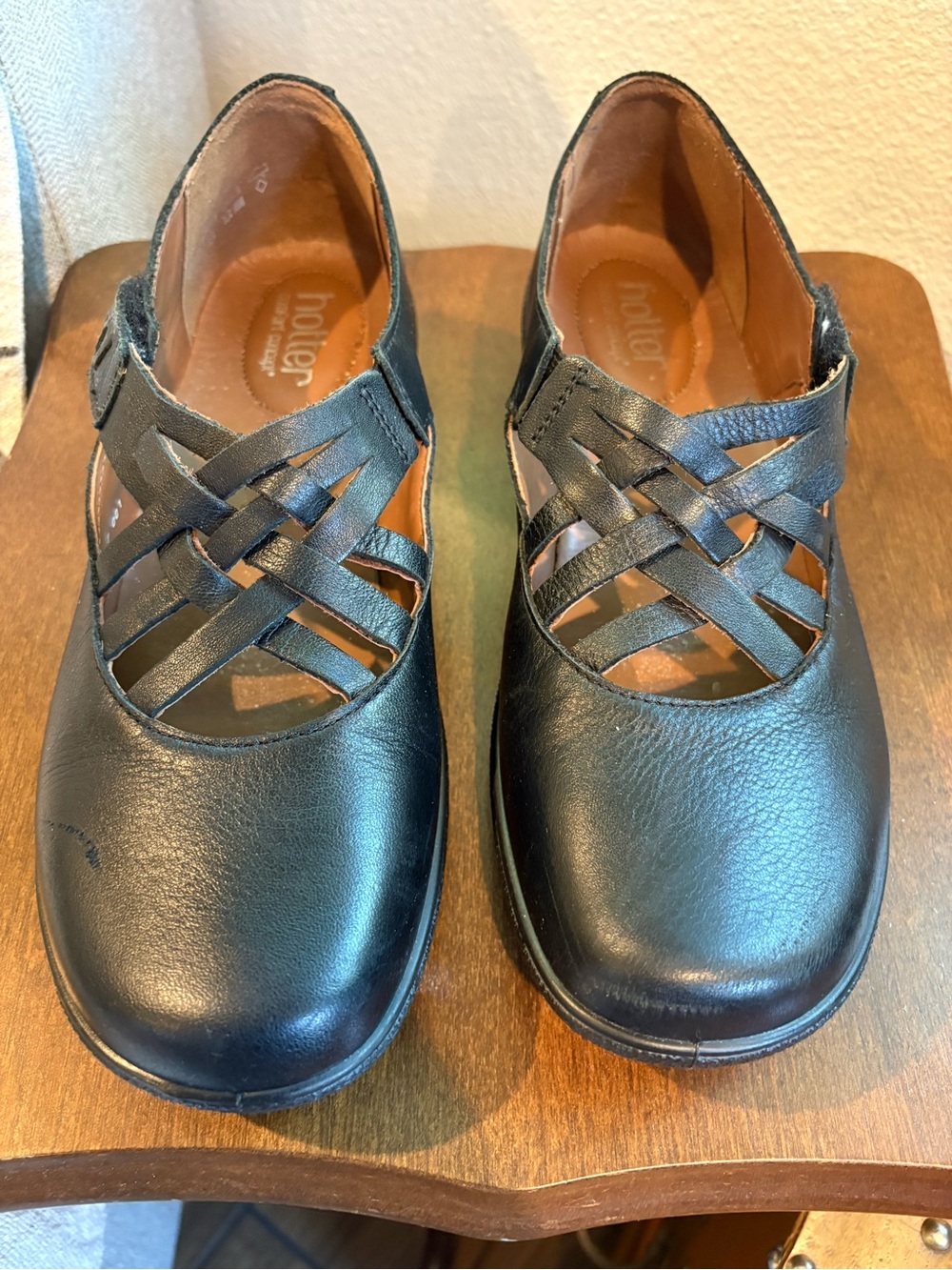 hotter Women's Black Woven Leather Slip-On Comfort Flats
